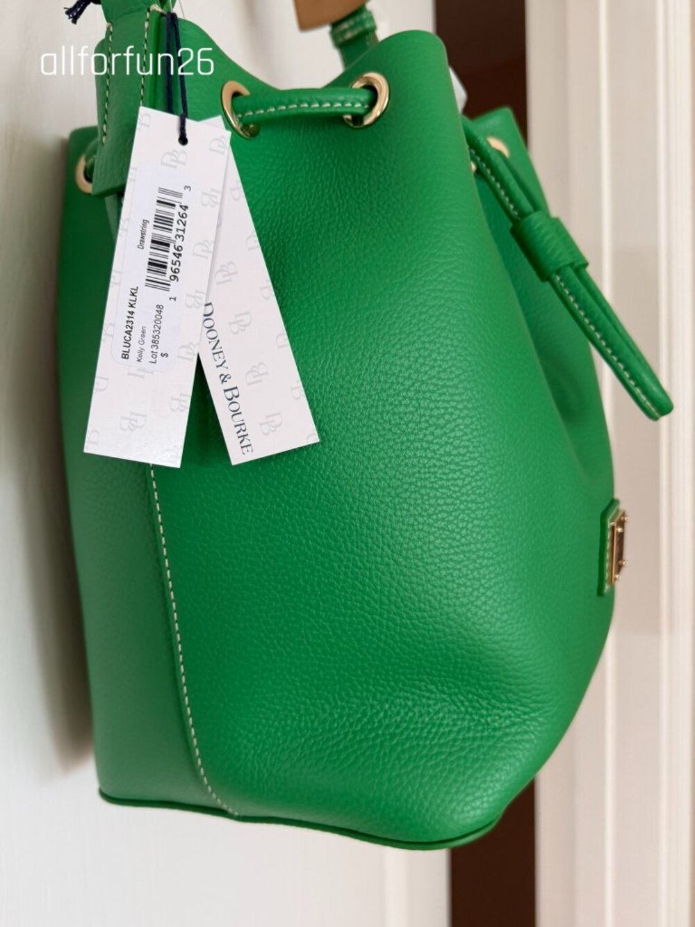 Dooney & Burke Drawstring Shoulder Bucket Bag Lucca Leather Kelly Grass Green - Picture 4 of 8